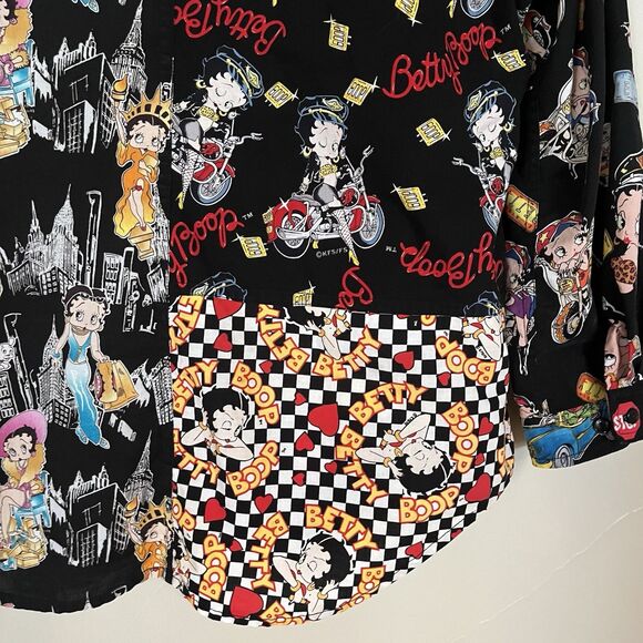 VTG Betty Boop Novelty Bingo Vegas NYC Cotton Button down Long Sleeve Blouse M/L - Picture 12 of 16